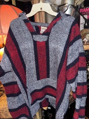 Men's Hooded Baja-Style Pullover Hoodie - Red & Gray